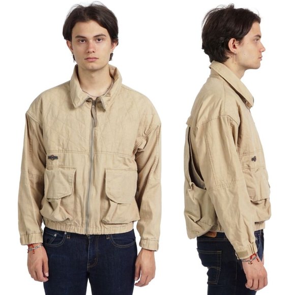VINTAGE Columbia Beige Cargo Baggy Zip Up Jacket - Picture 1 of 2